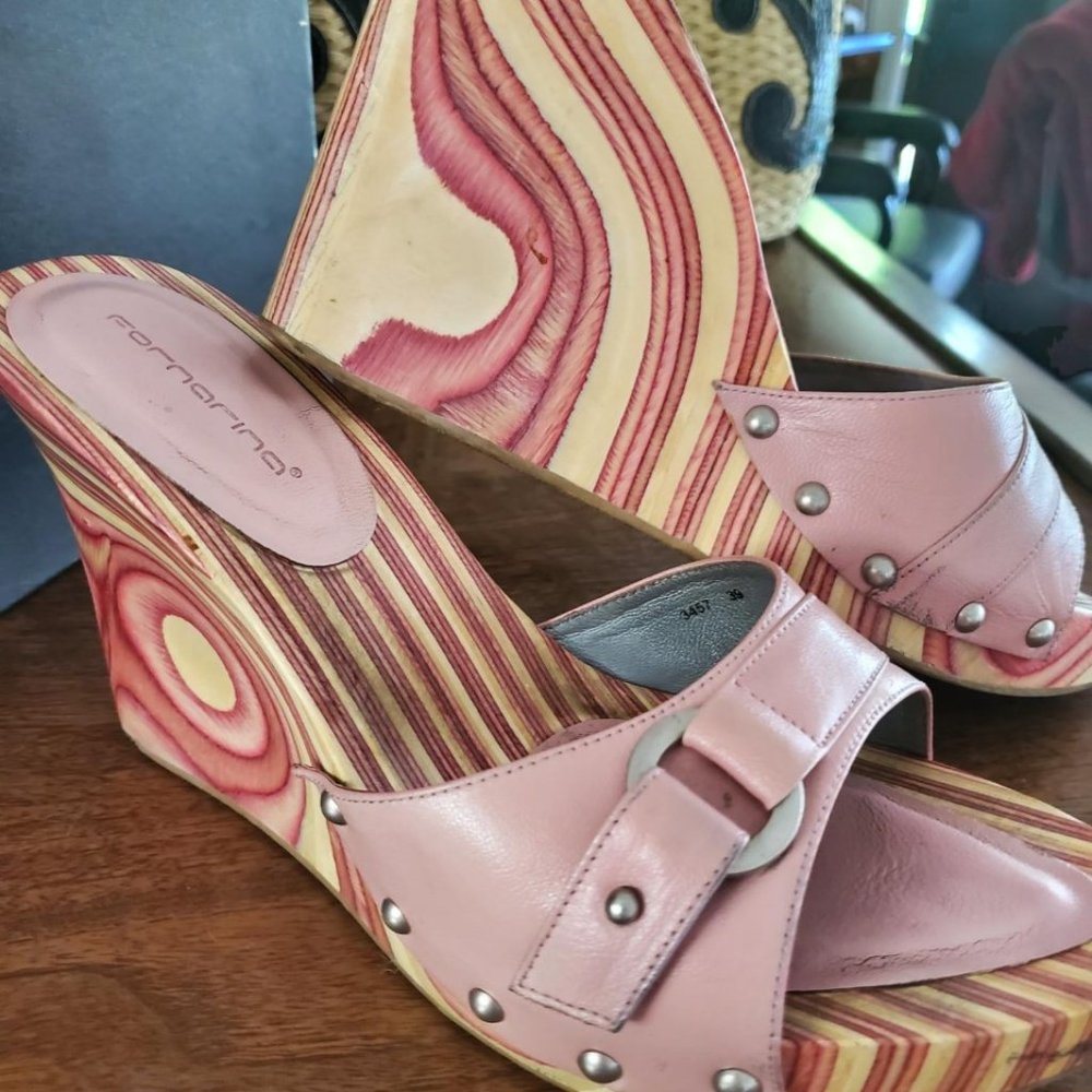Fornarina Pink Size 9 Wood Wedge Heel Sandal
